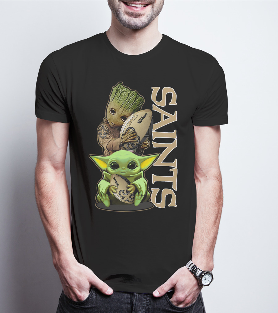 Grzd New Orleans Saints Groot And Baby Yoda Football T-Shirt