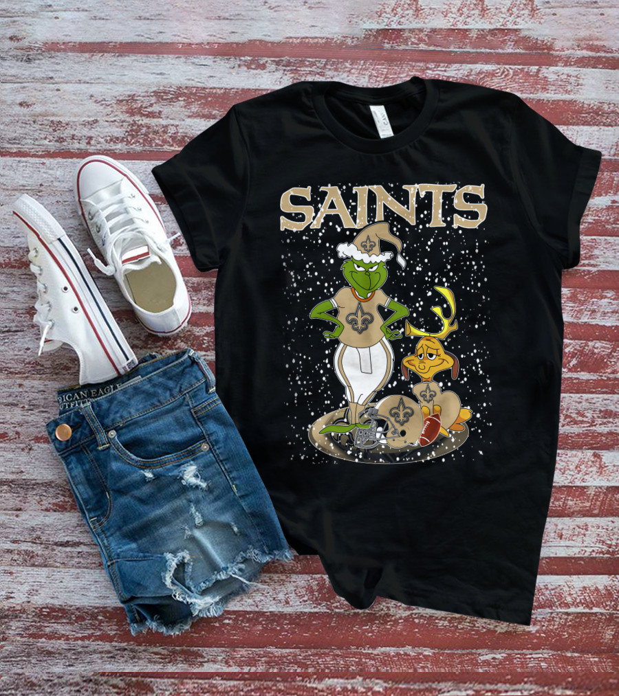 Grinchxmas New Orleans Saints Football Snowy Scene T-Shirt