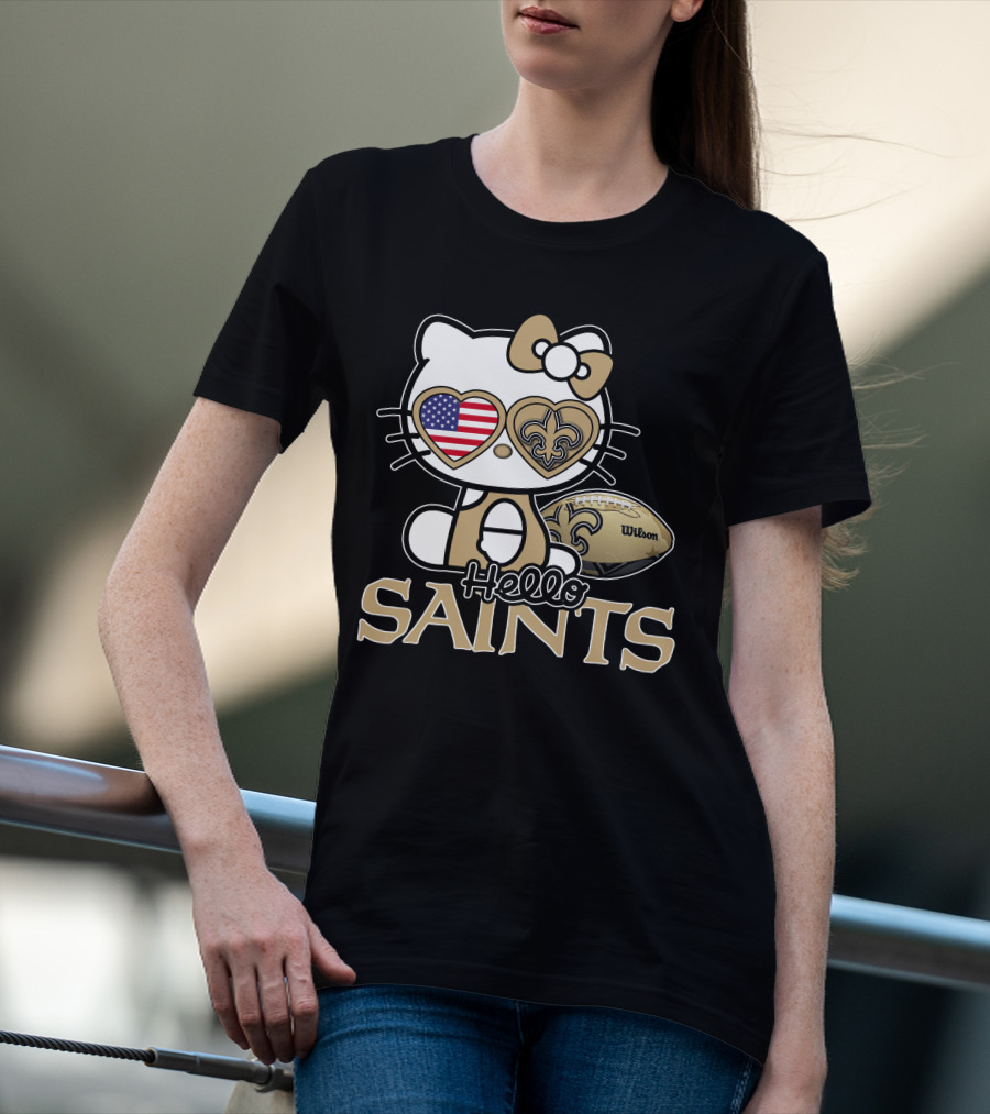 Hello Kitty American Flag Saints Football Wilson T-Shirt