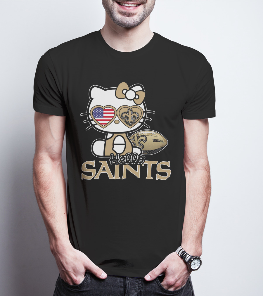 Hello Kitty American Flag Saints Football Wilson T-Shirt