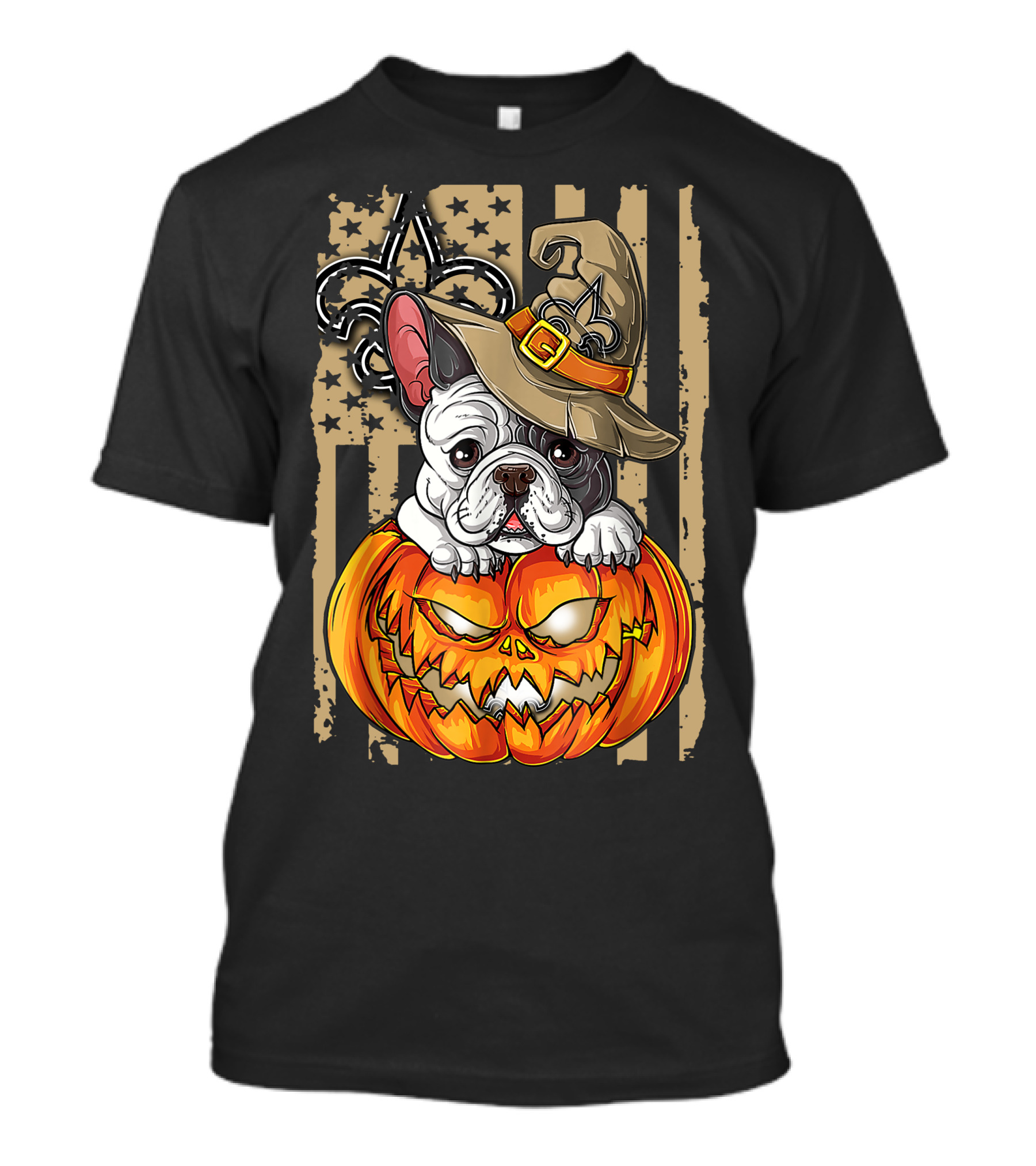 Hlw Bulldog New Orleans Saints Halloween Pumpkin Fleur-de-Lis T-Shirt