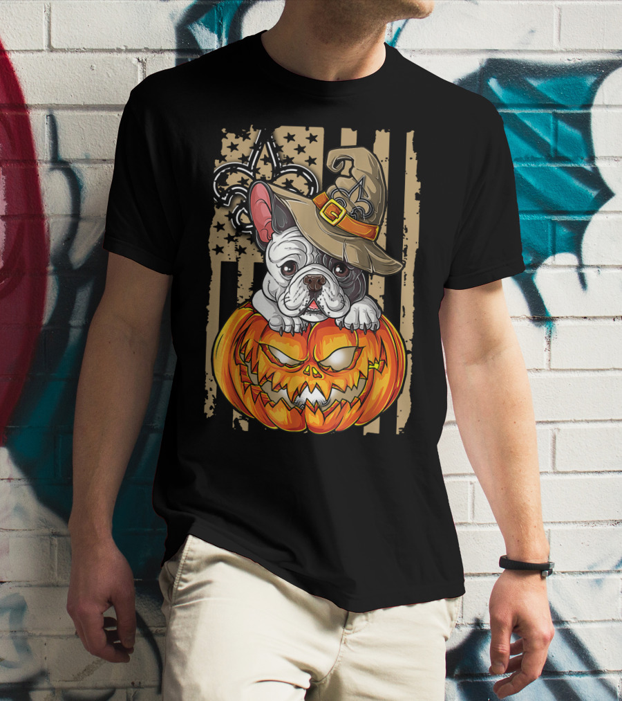 Hlw Bulldog New Orleans Saints Halloween Pumpkin Fleur-de-Lis T-Shirt
