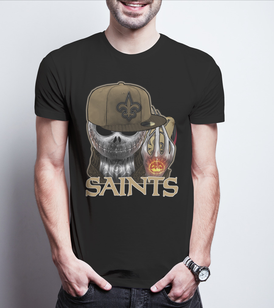 Jackskull New Orleans Saints Halloween Fleur-de-lis Pumpkin T-Shirt