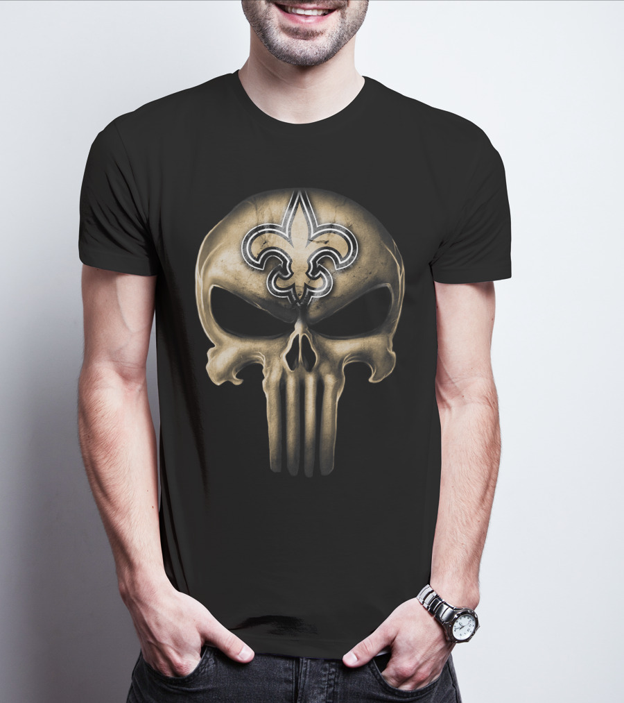 Skull V3 New Orleans Saints Fleur-de-Lis Punisher T-Shirt