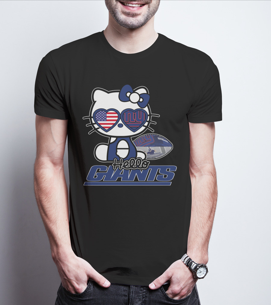 Hello Kitty New York Giants Football USA Flag T-Shirt