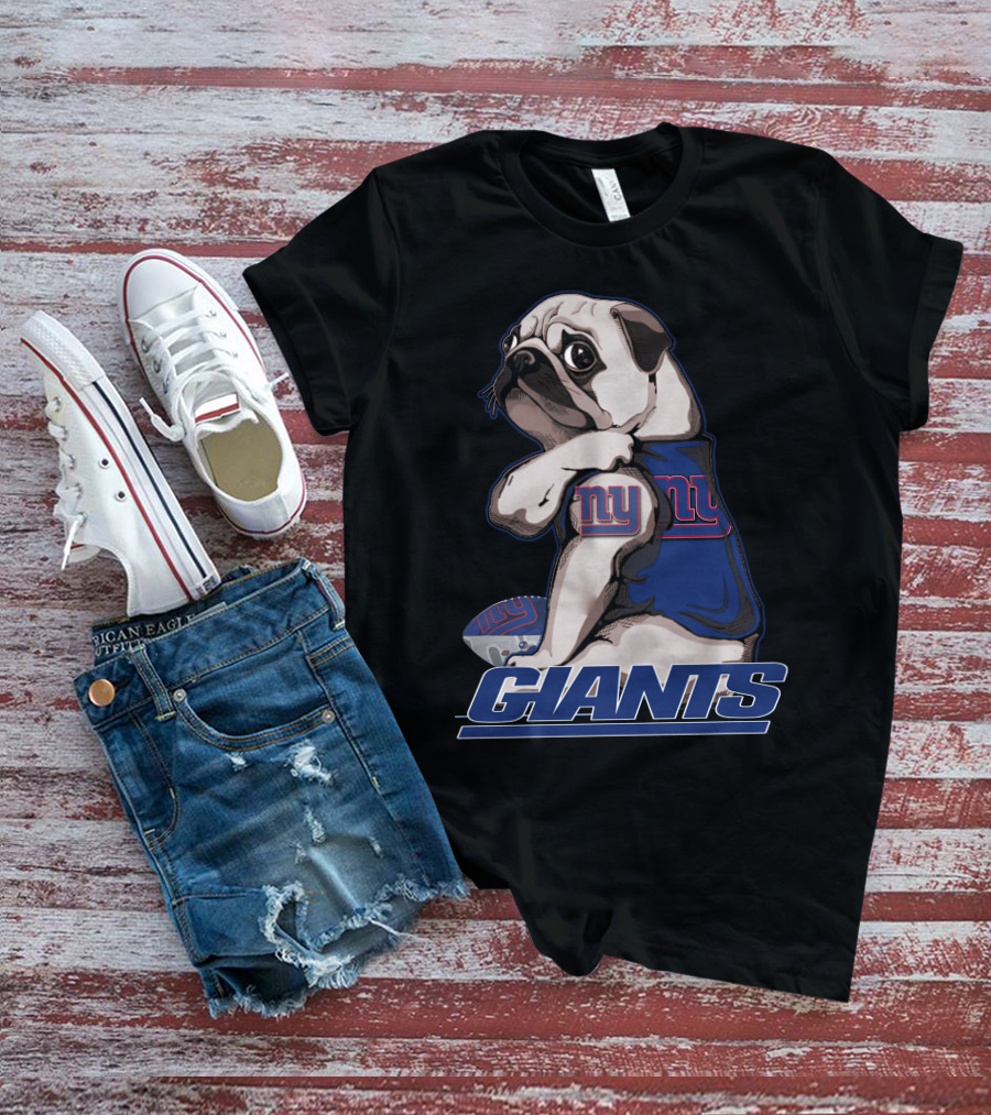 Pug Wearing New York Giants Football Sweater T-Shirt