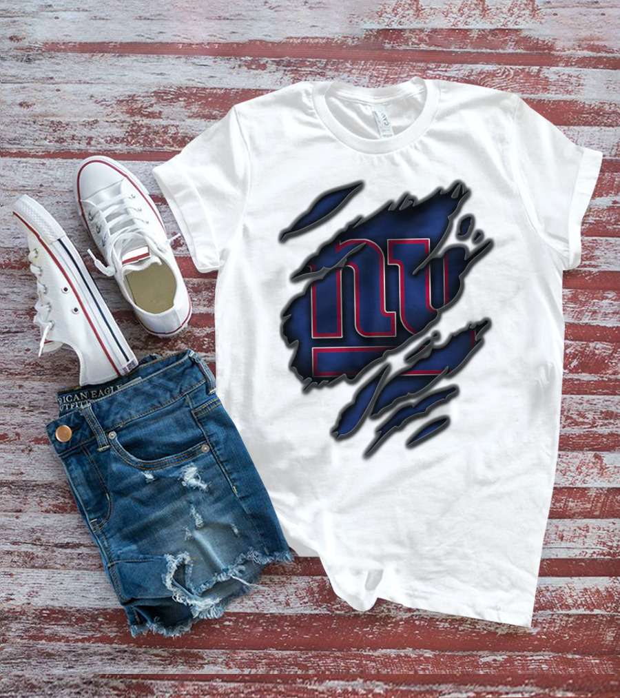 Torn V3 New York Giants Logo Rip Effect T-Shirt