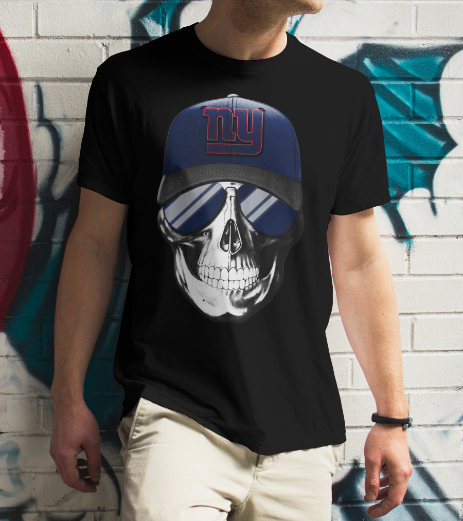 Skull V7 New York Giants Football Fan Cap With Reflective Sunglasses T-Shirt