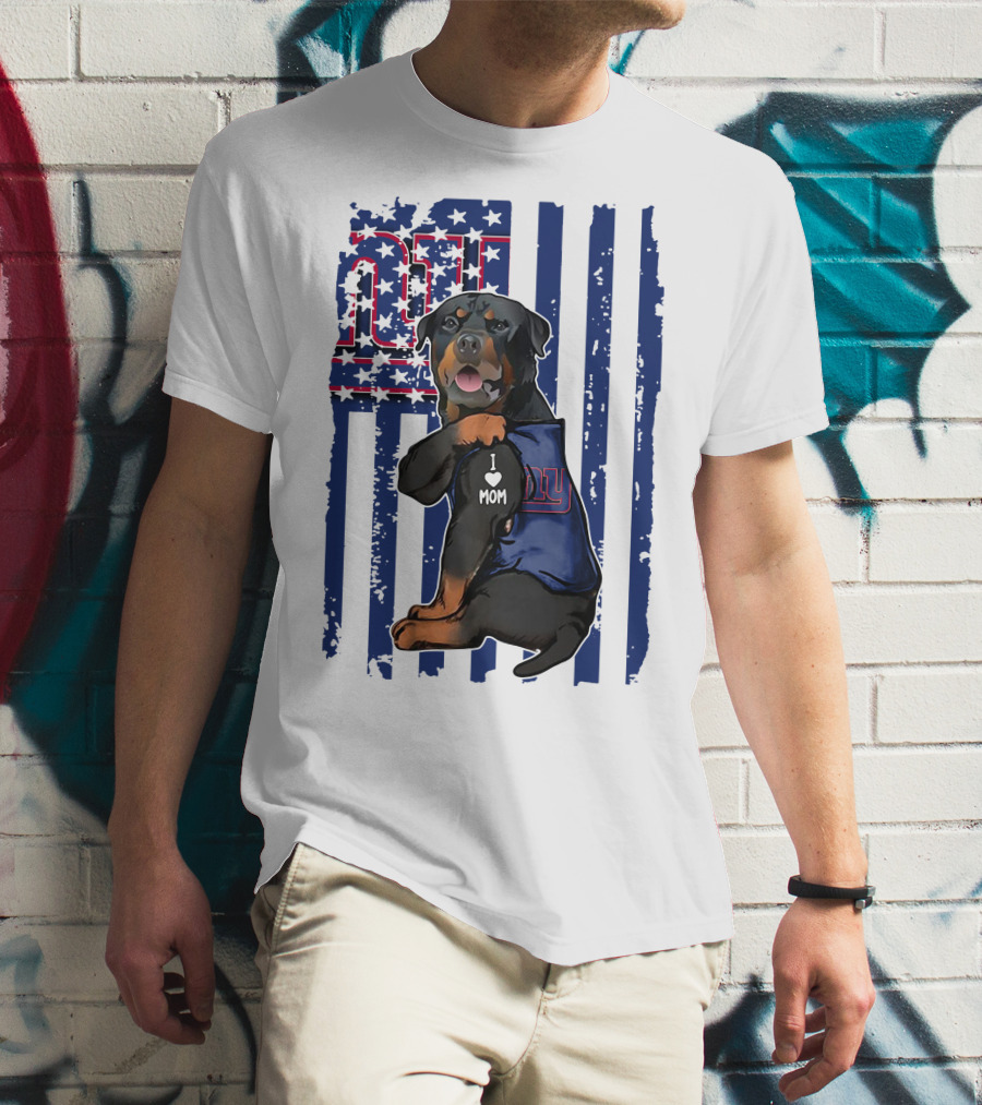 Rottweiler I Love Mom New York Giants Fan T-Shirt