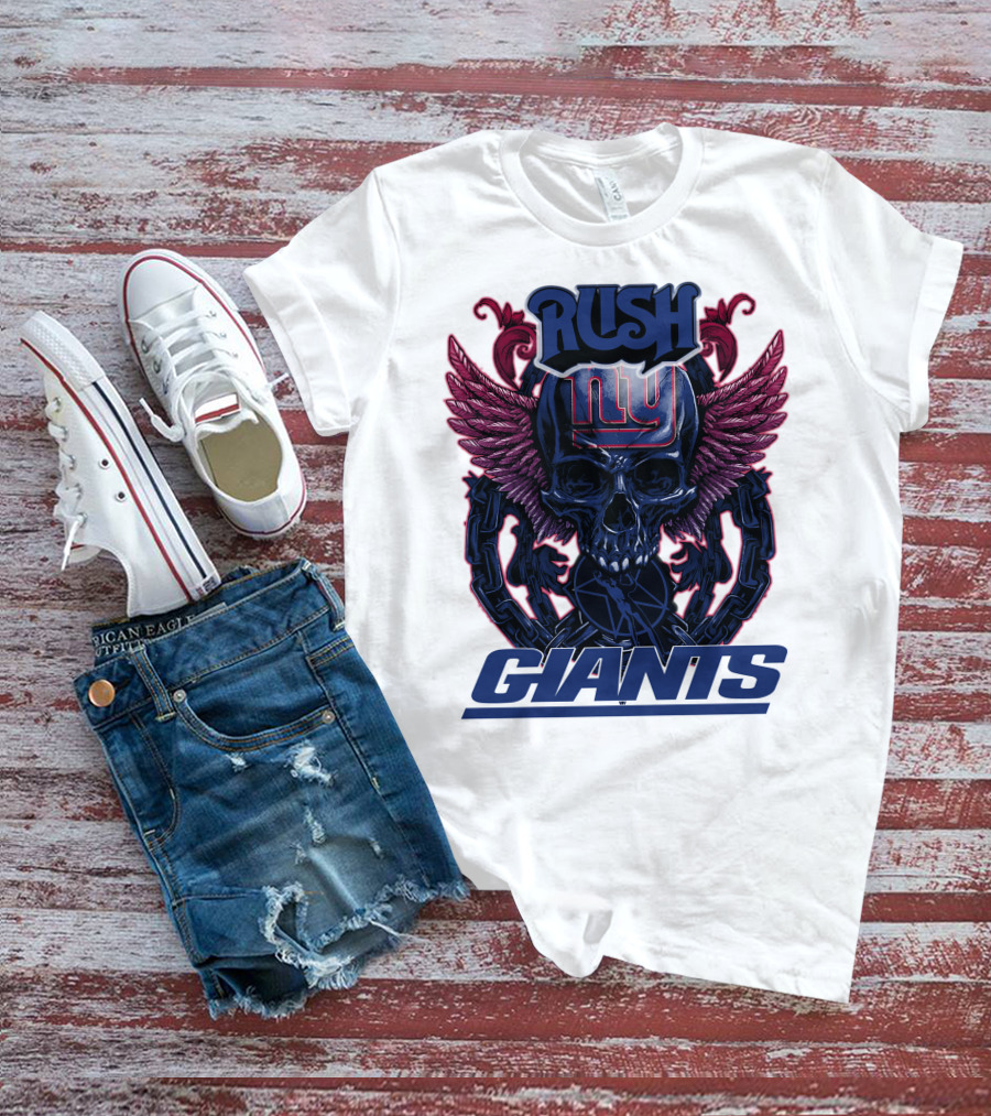 Rush New York Giants Skull With Wings And Chains T-Shirt