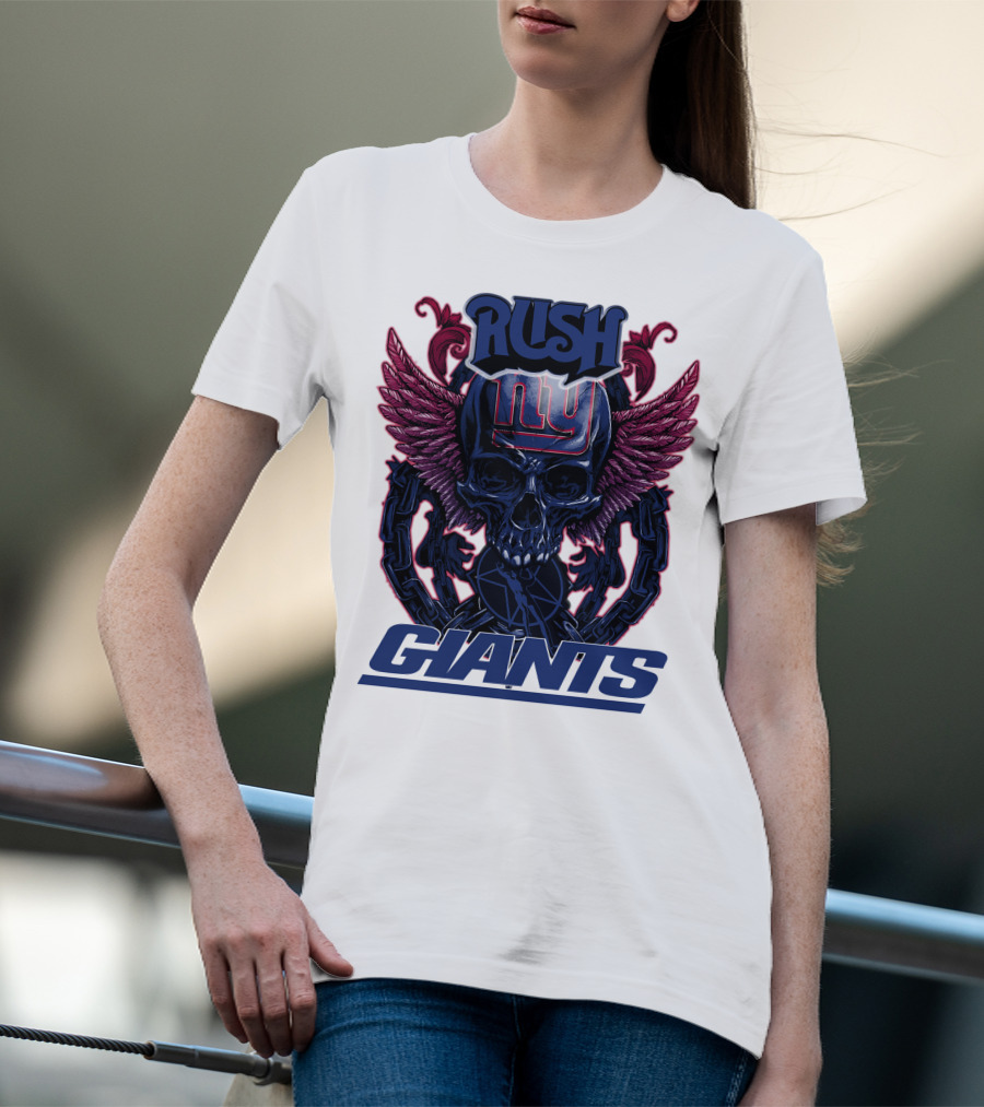Rush New York Giants Skull With Wings And Chains T-Shirt