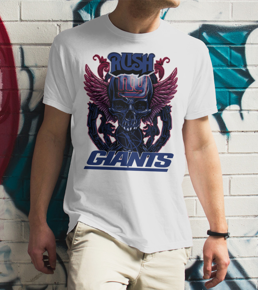 Rush New York Giants Skull With Wings And Chains T-Shirt