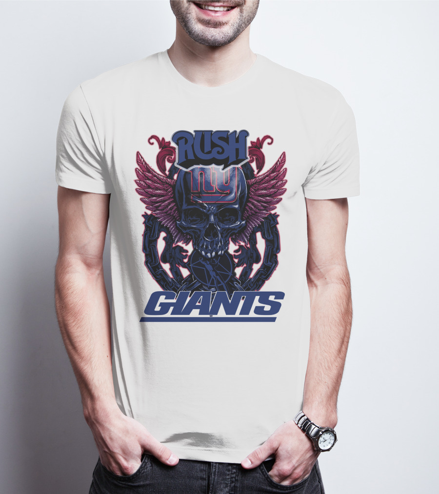Rush New York Giants Skull With Wings And Chains T-Shirt