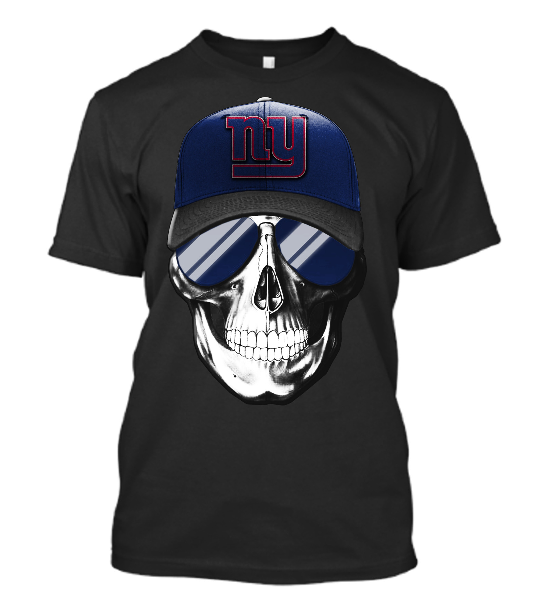 Skull V7 NY Giants Baseball Cap And Sunglasses T-Shirt