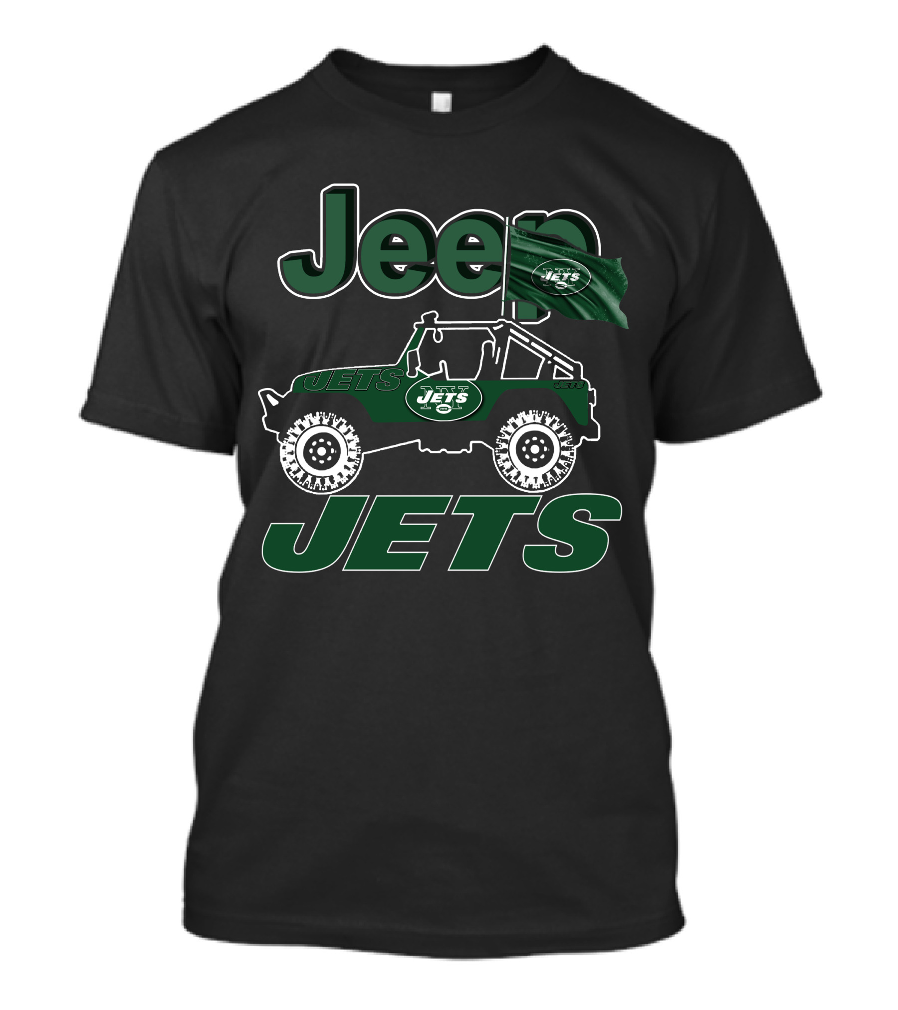 Jeep Jets New York Jets Logo With Jeep Illustration And Flag T-Shirt