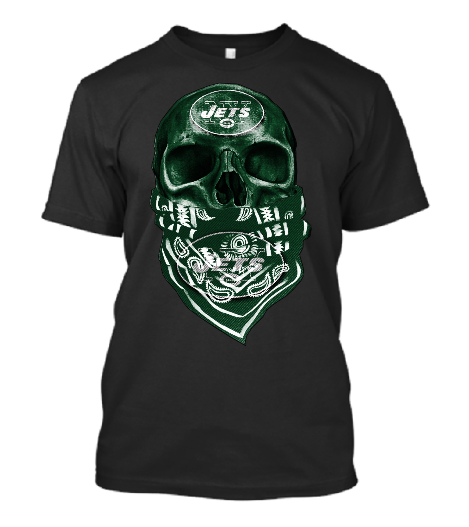 Skull V5 New York Jets Bandana Motif T-Shirt