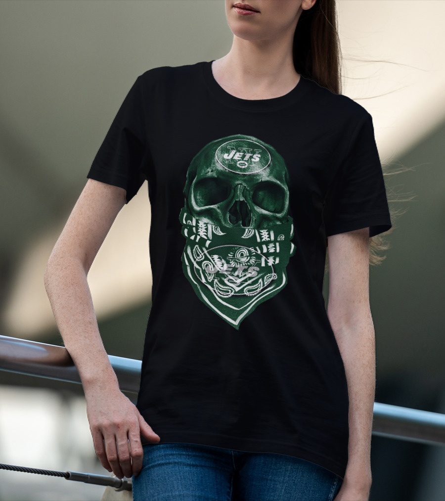 Skull V5 New York Jets Bandana Motif T-Shirt