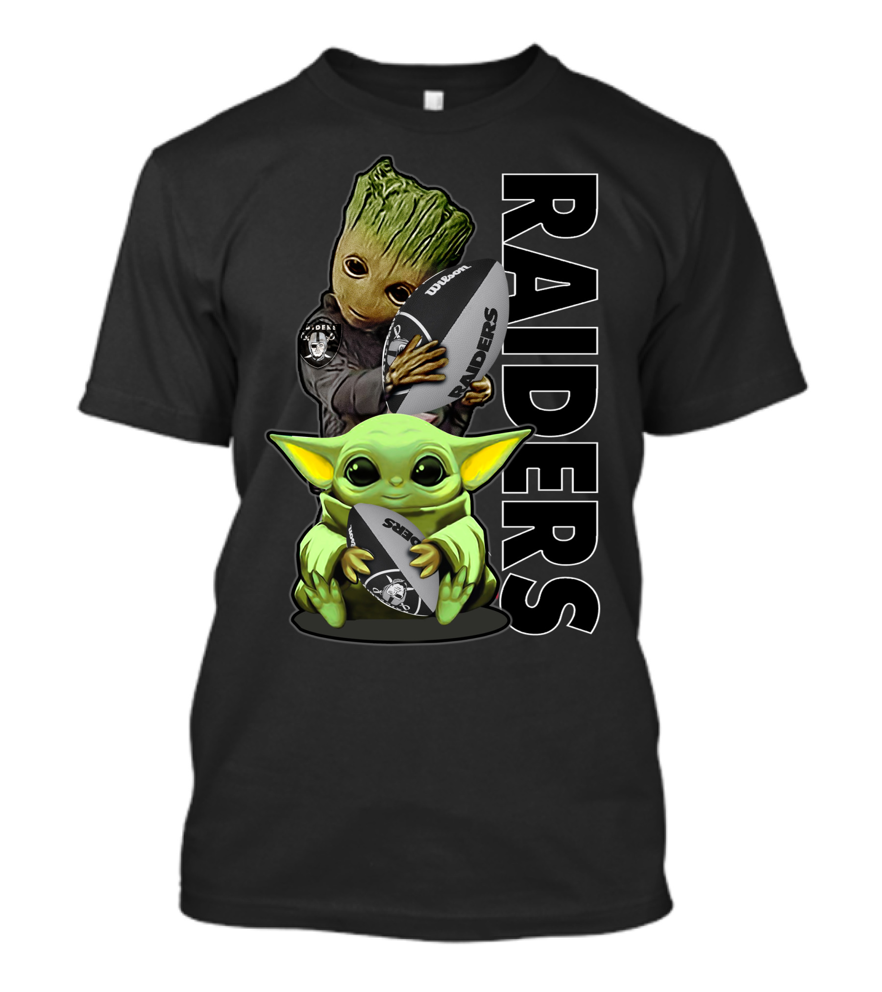 Grzd Oakland Raiders Groot Baby Yoda Football T-Shirt