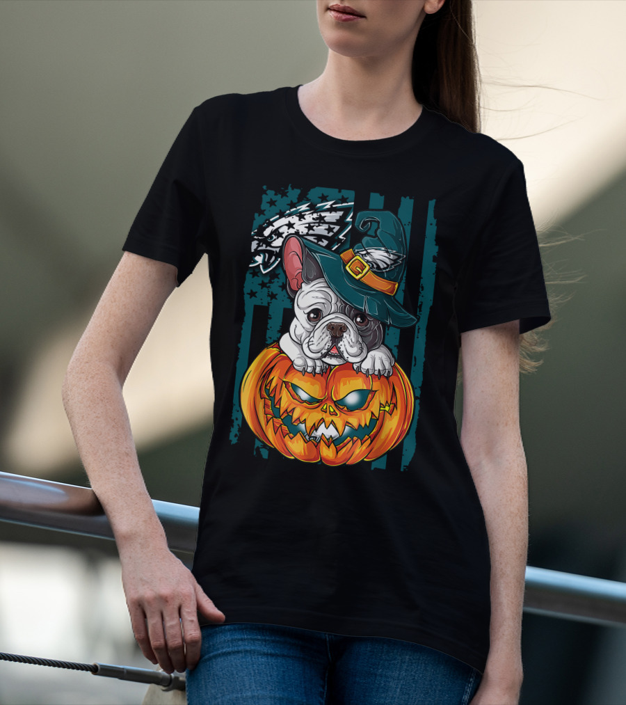 Hlw Bulldog Halloween Philadelphia Eagles Pumpkin T-Shirt
