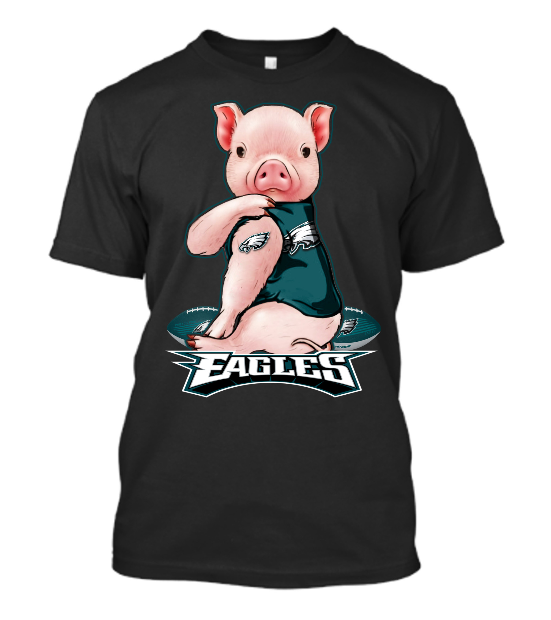 Pig Wearing Philadelphia Eagles Gear With Football And Eagles T-Shirt