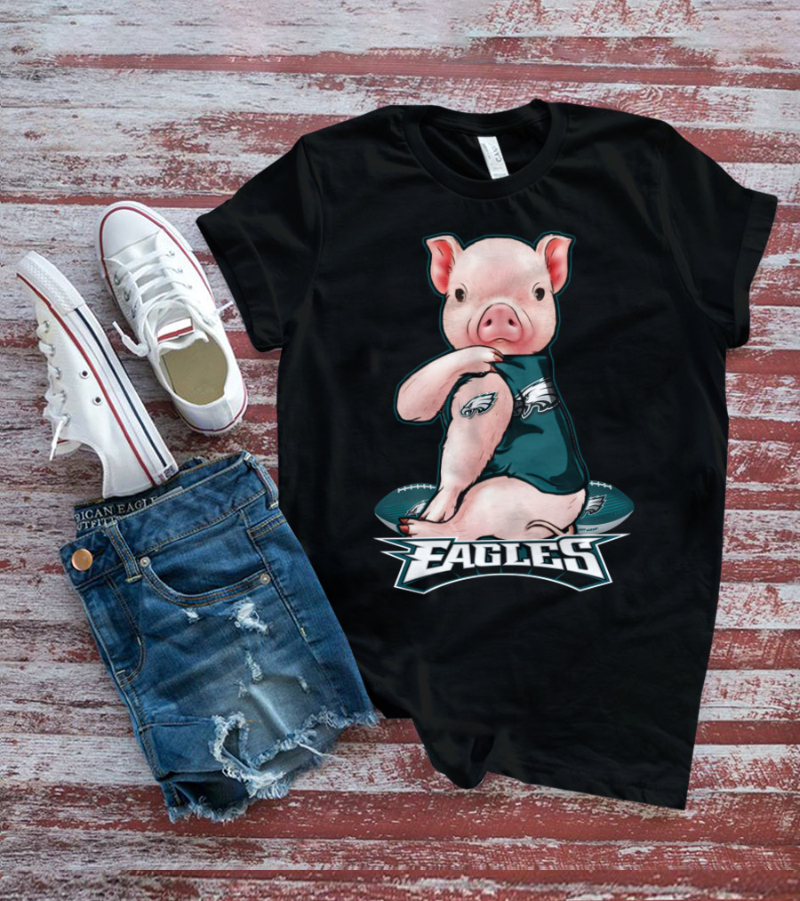 Pig Wearing Philadelphia Eagles Gear With Football And Eagles T-Shirt