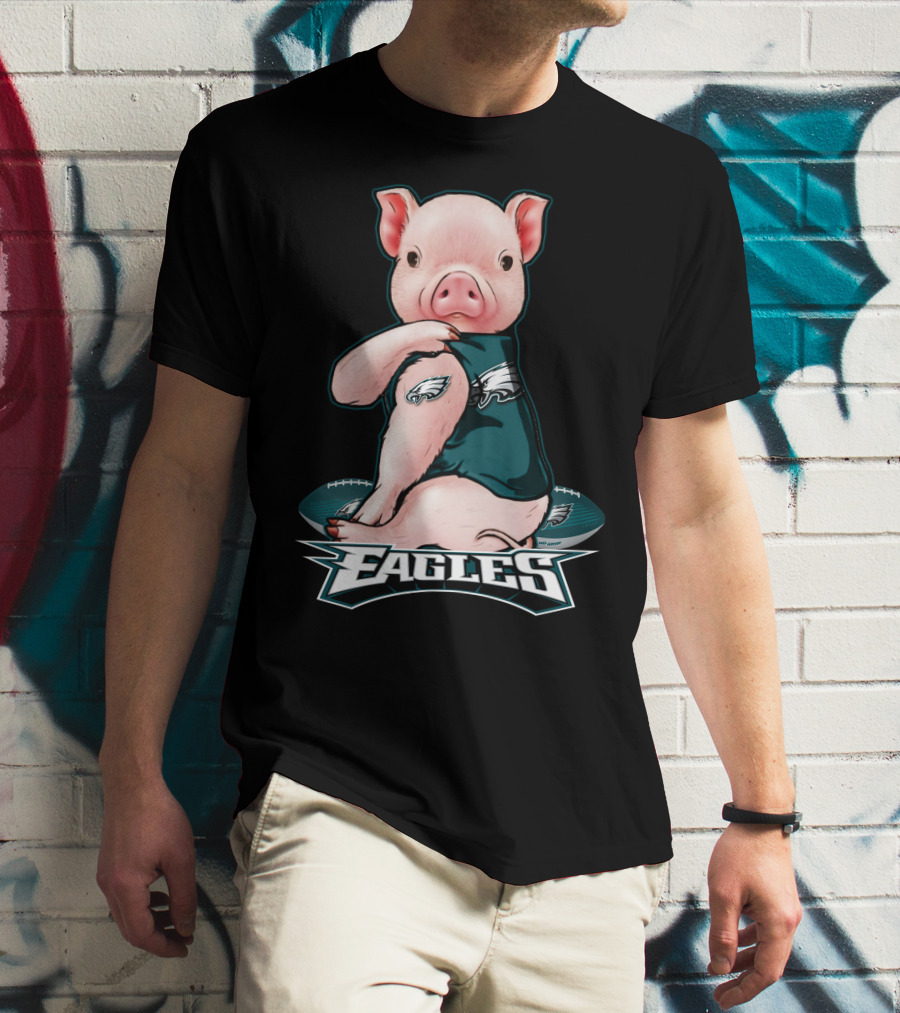 Pig Wearing Philadelphia Eagles Gear With Football And Eagles T-Shirt