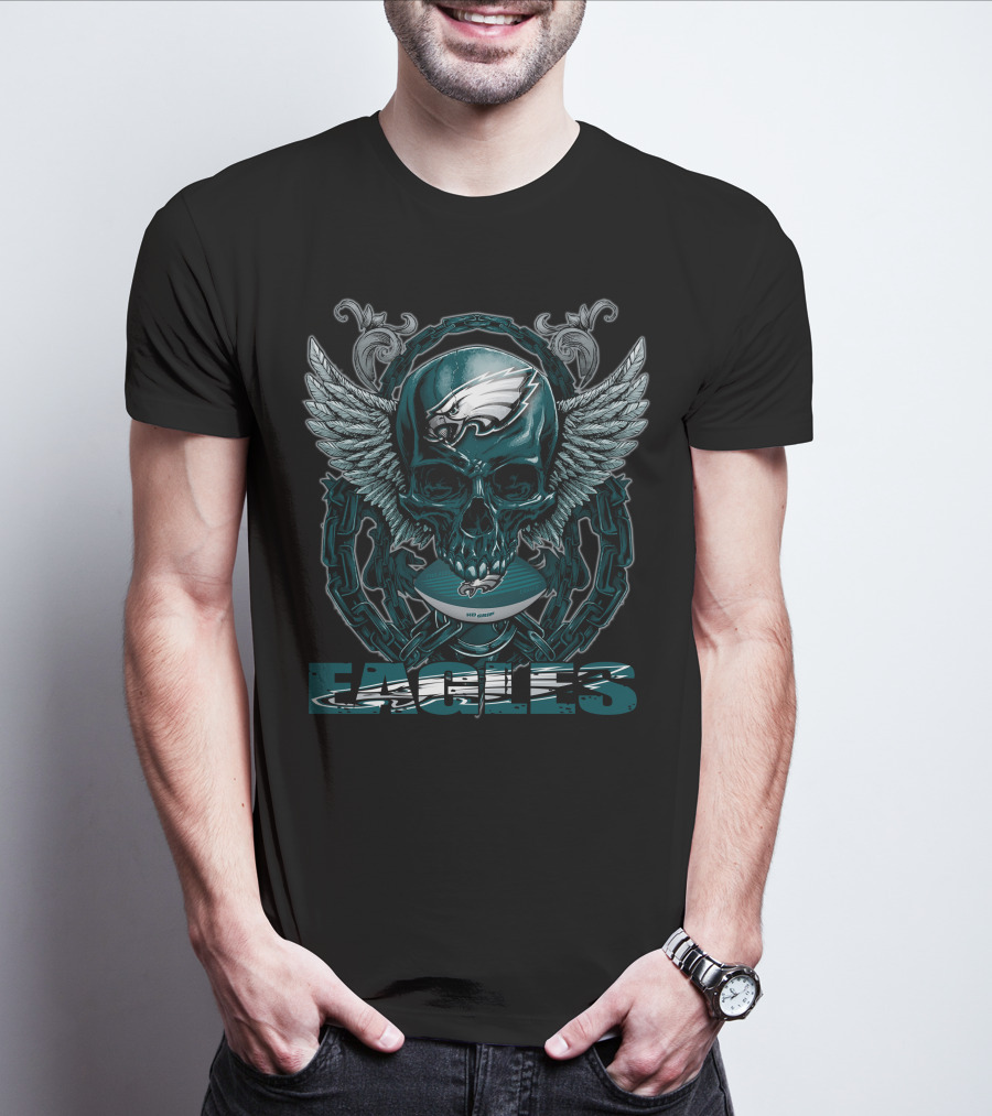 Philadelphia Eagles Skullfb Winged Skull Bold Eagles T-Shirt