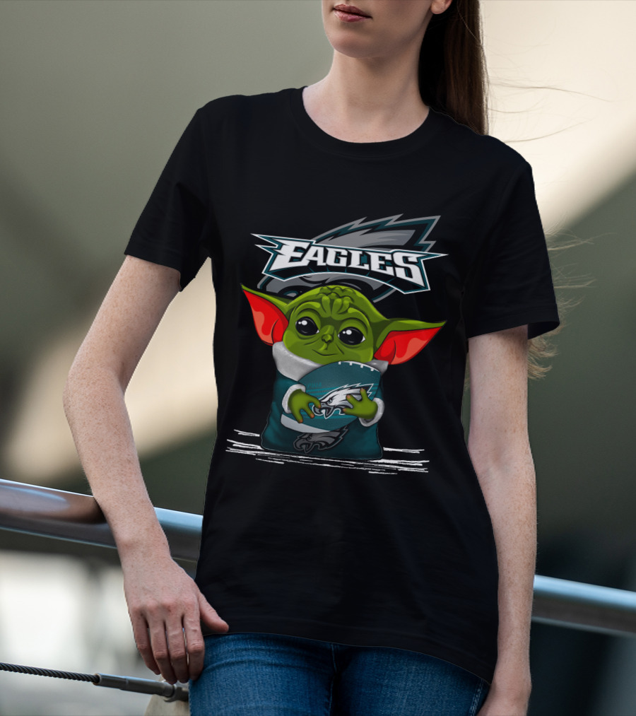 Yoda V3 Philadelphia Eagles Fan Mascot Holding Football T-Shirt