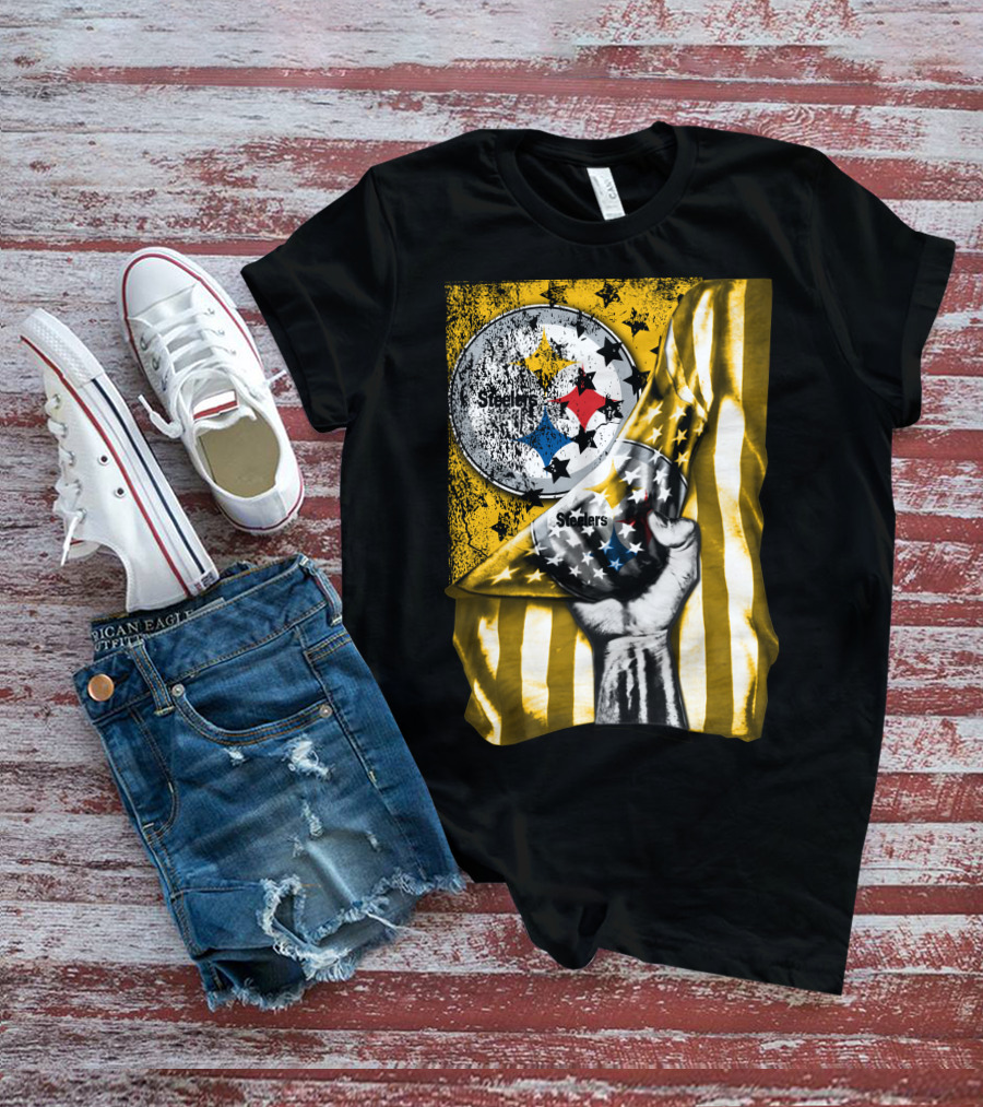 Steelers Logo Hand Yellow And Black Stripes Flag Pittsburgh Steelers T-Shirt