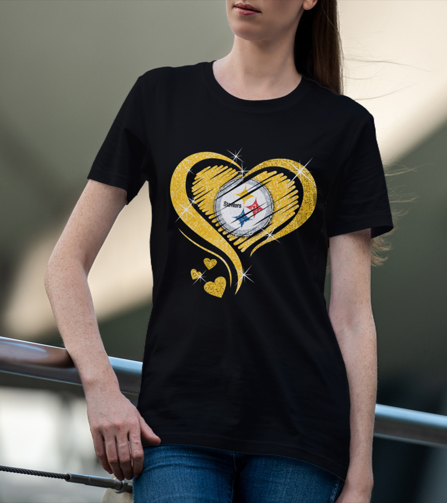 Pittsburgh Steelers Heart Diamond Sparkle T-Shirt