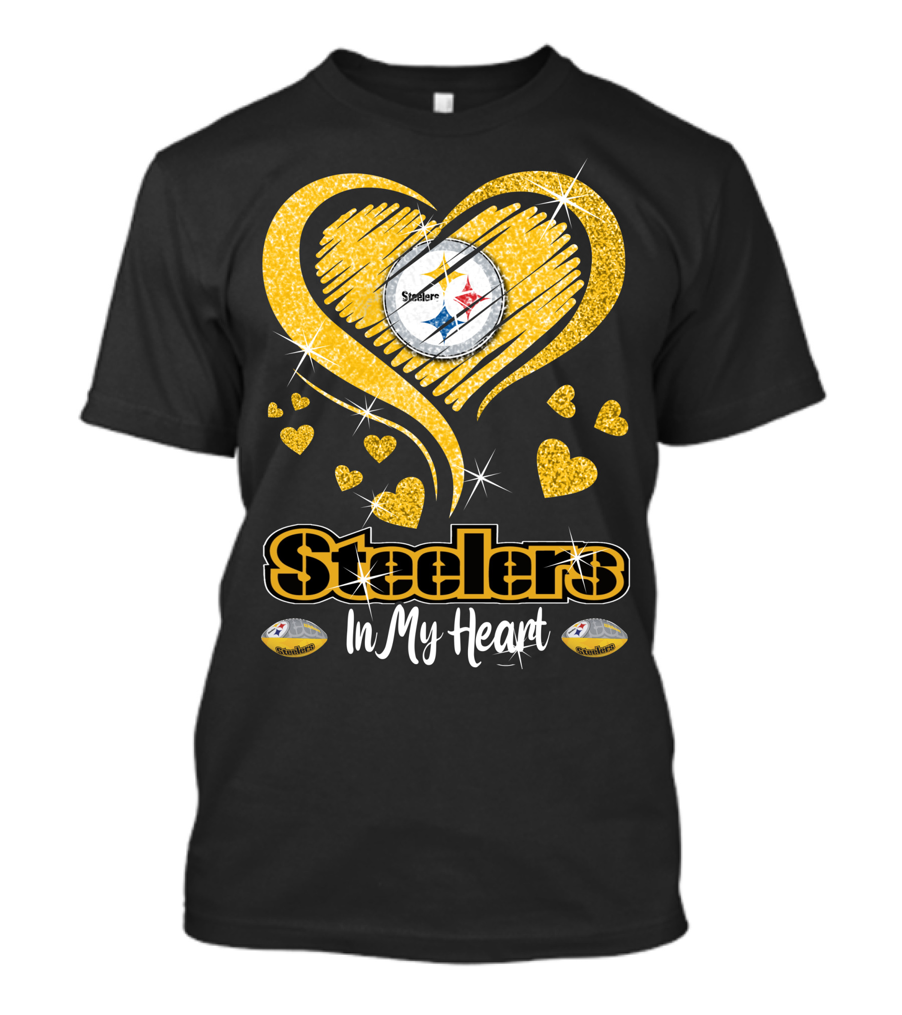 Steelers In My Heart Pittsburgh Sparkling Heart T-Shirt