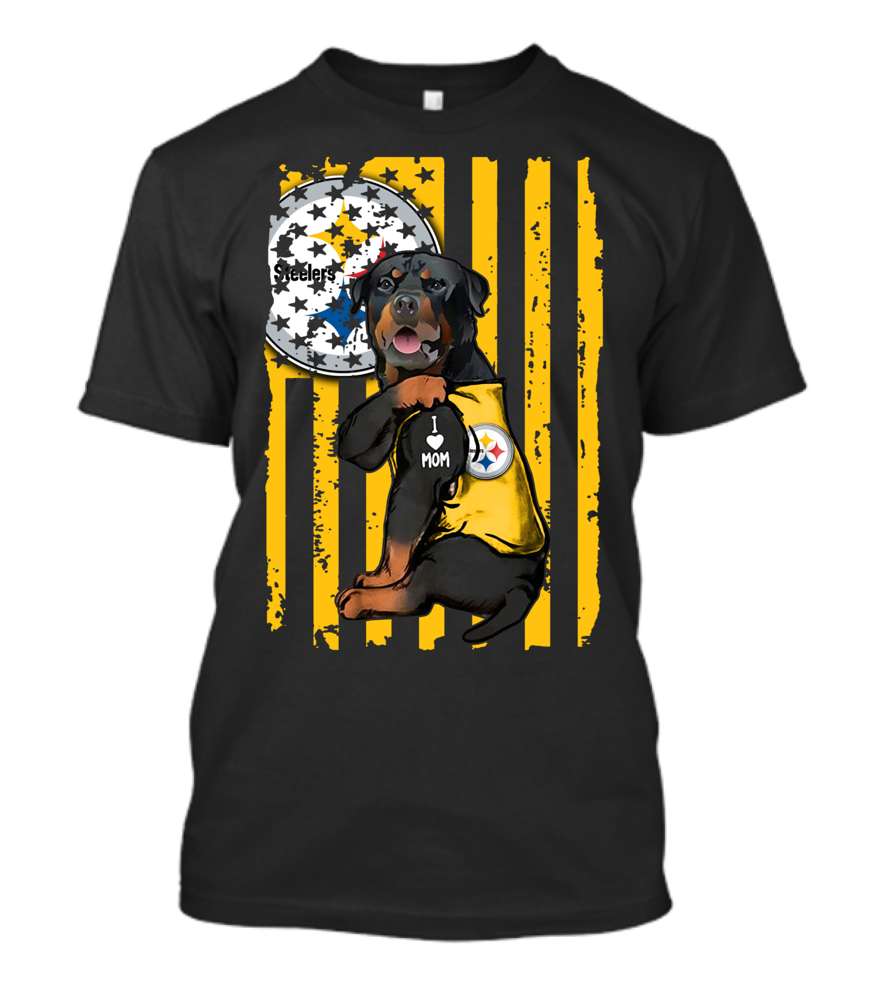Rottweiler I Love Mom Pittsburgh Steelers Fan Stripes T-Shirt