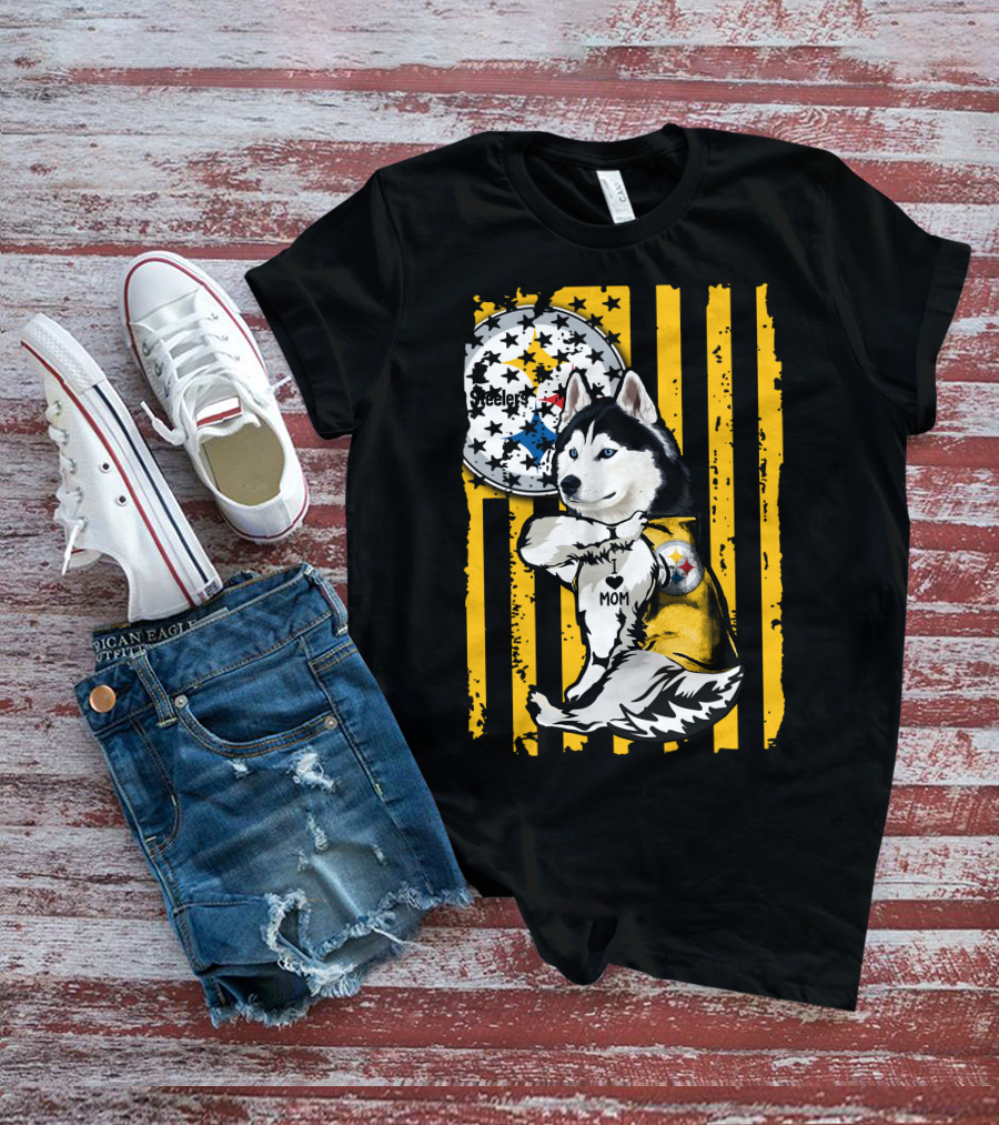 Siberian Husky Steelers Mom Fan Art With Pittsburgh Colors T-Shirt