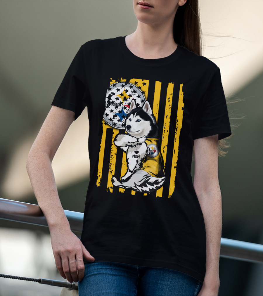 Siberian Husky Steelers Mom Fan Art With Pittsburgh Colors T-Shirt