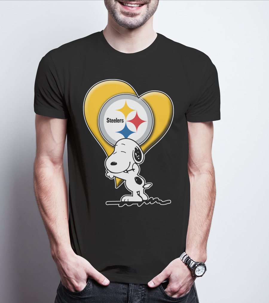 Snoopy Hugging Heart Steelers Logo Pittsburgh Steelers Fan Gear T-Shirt