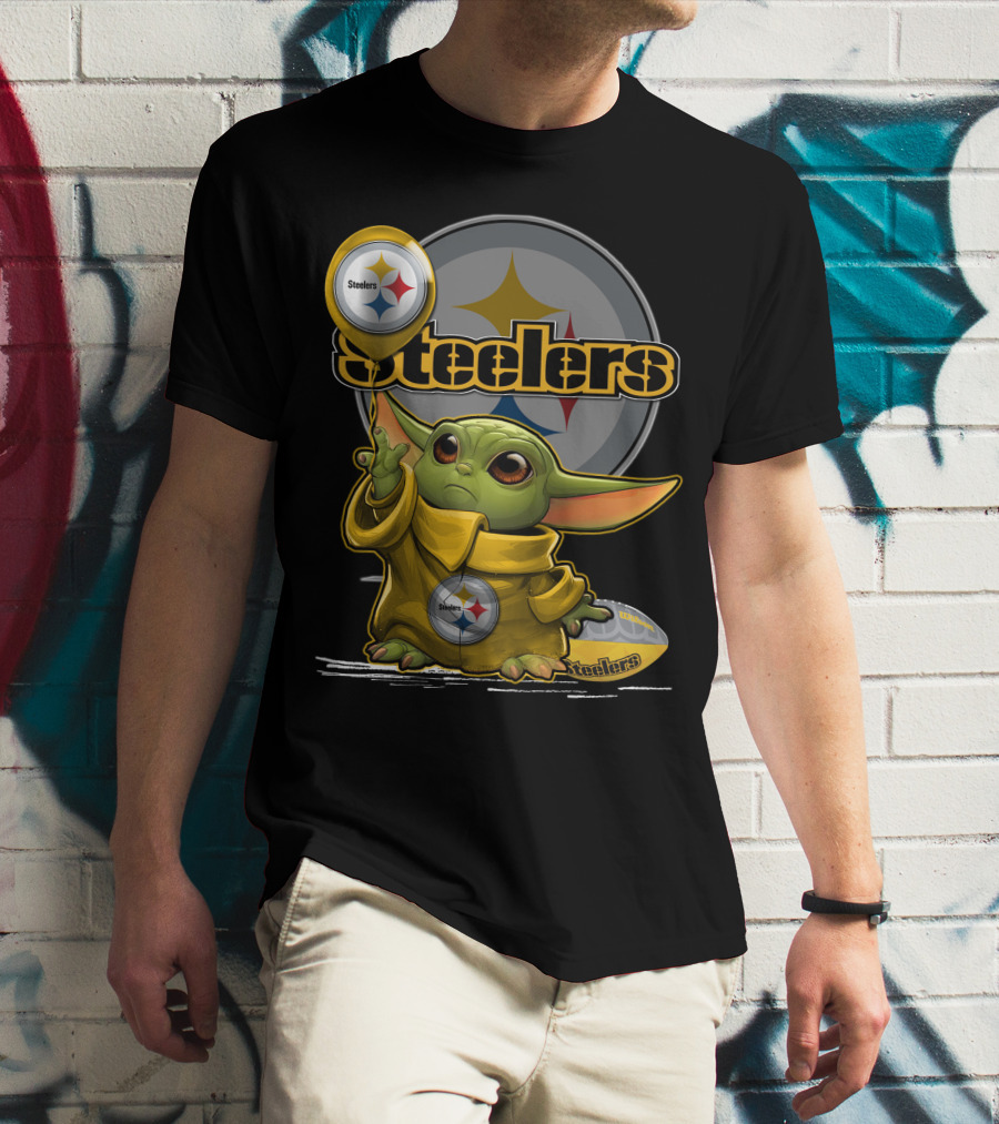 Steelers Baby Yoda Balancing Pittsburgh Football Sphere T-Shirt