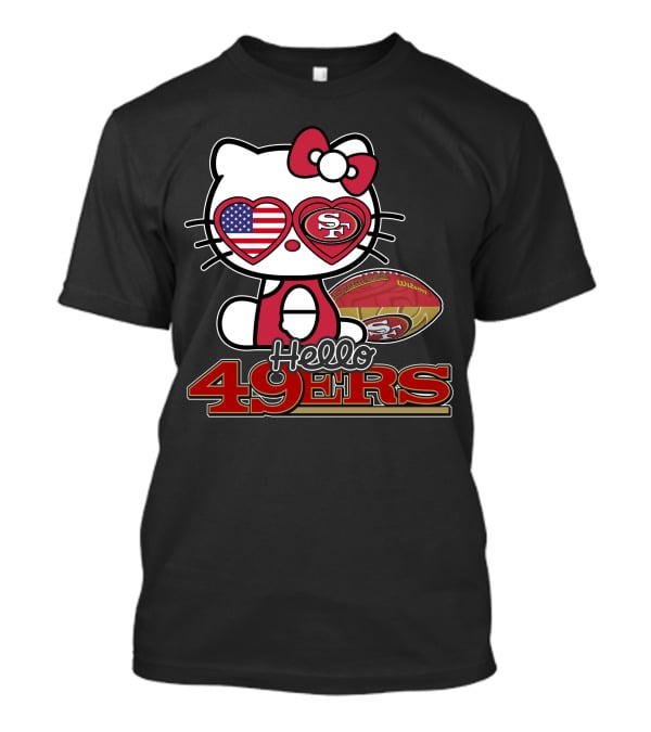 Hello Kitty San Francisco 49ers Football American Flag Hearts T-Shirt