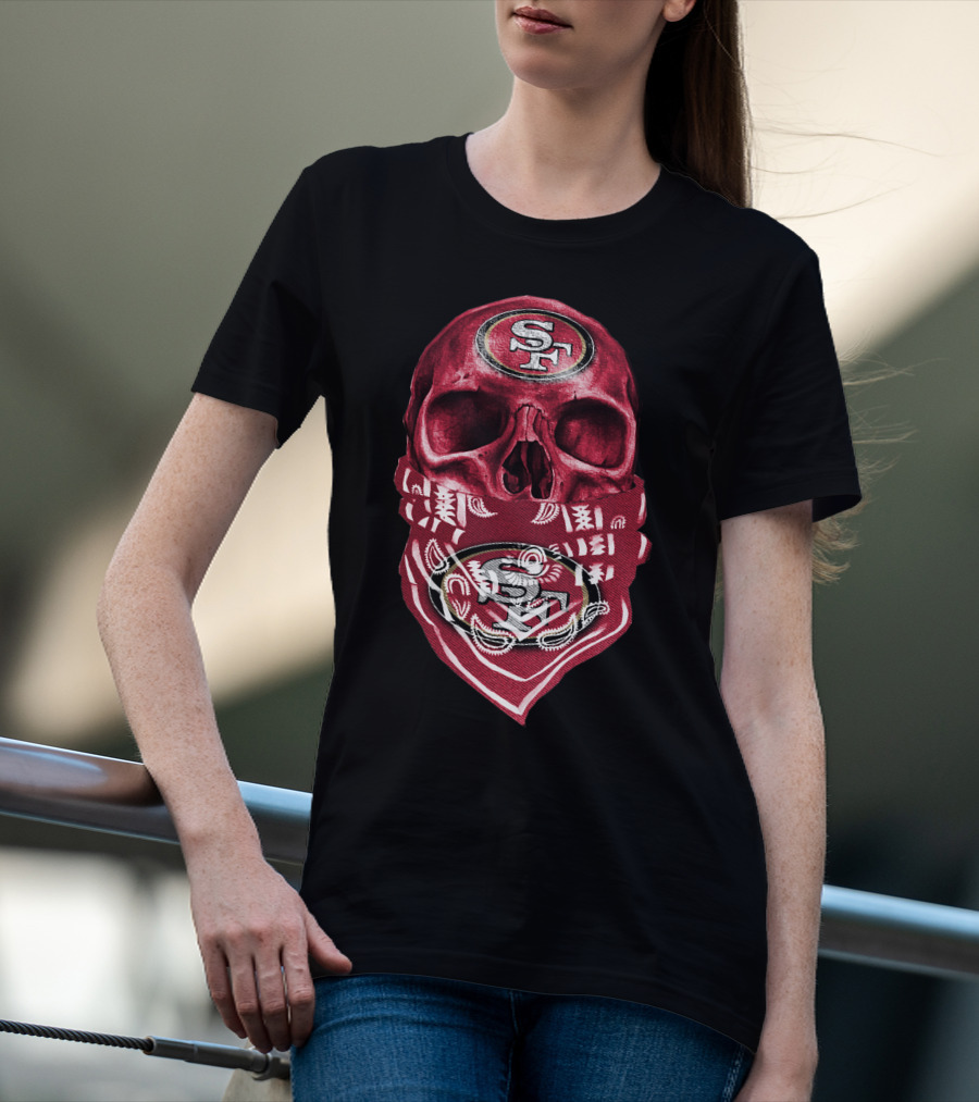 Skull V5 SF 49ers Bandana Emblem T-Shirt