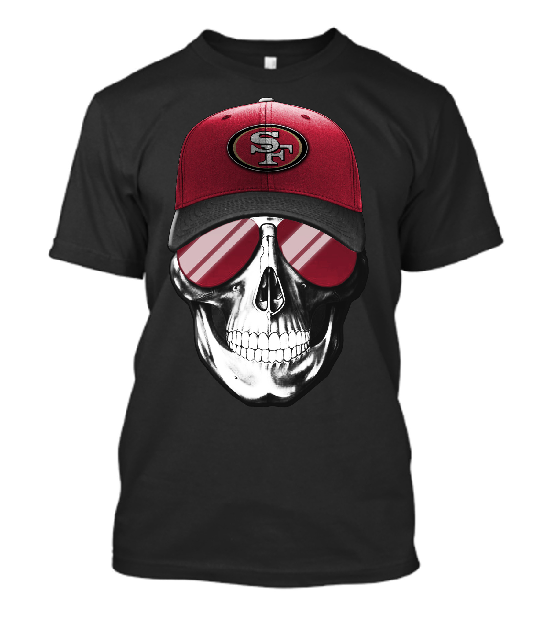 Skull V7 San Francisco 49ers SF Logo Hat And Sunglasses T-Shirt