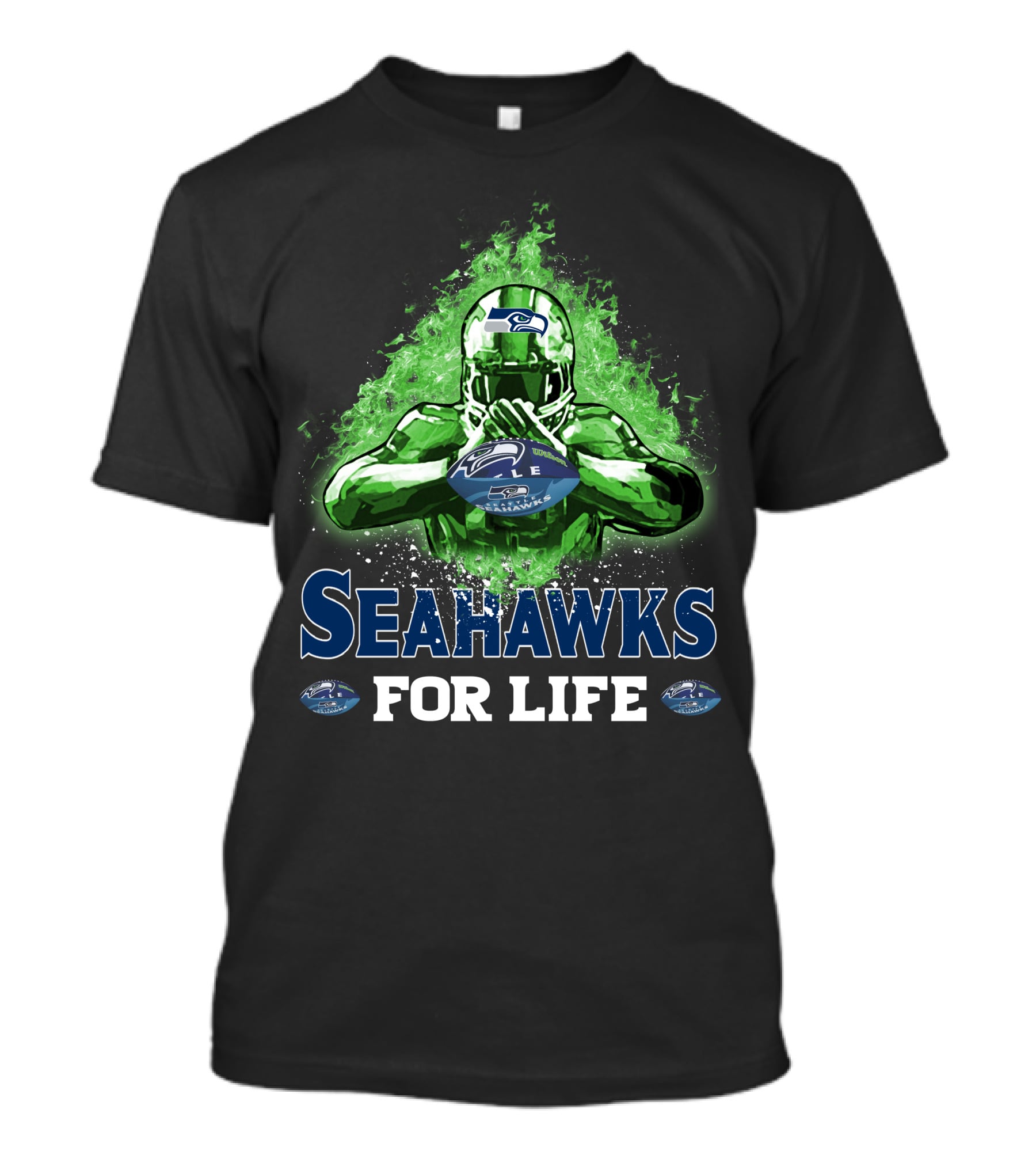 Seahawks For Life Seattle Football Fan Art Green Splash T-Shirt