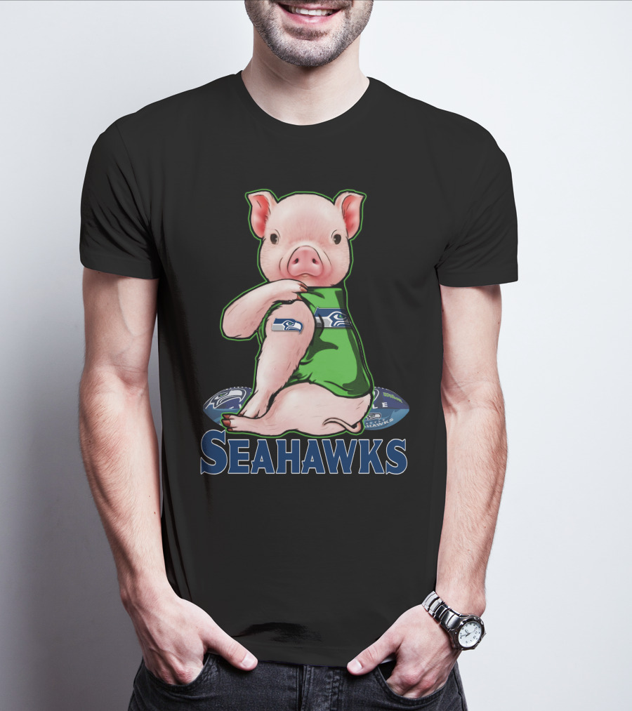 Pig Wearing Seattle Seahawks Jersey With Team T-Shirt