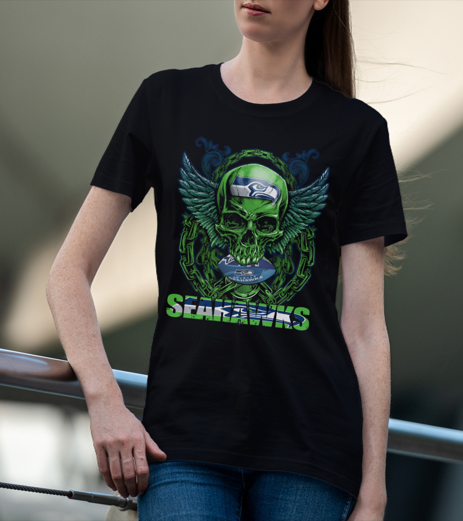 Seattle Seahawks Skull With Winged T-Shirt