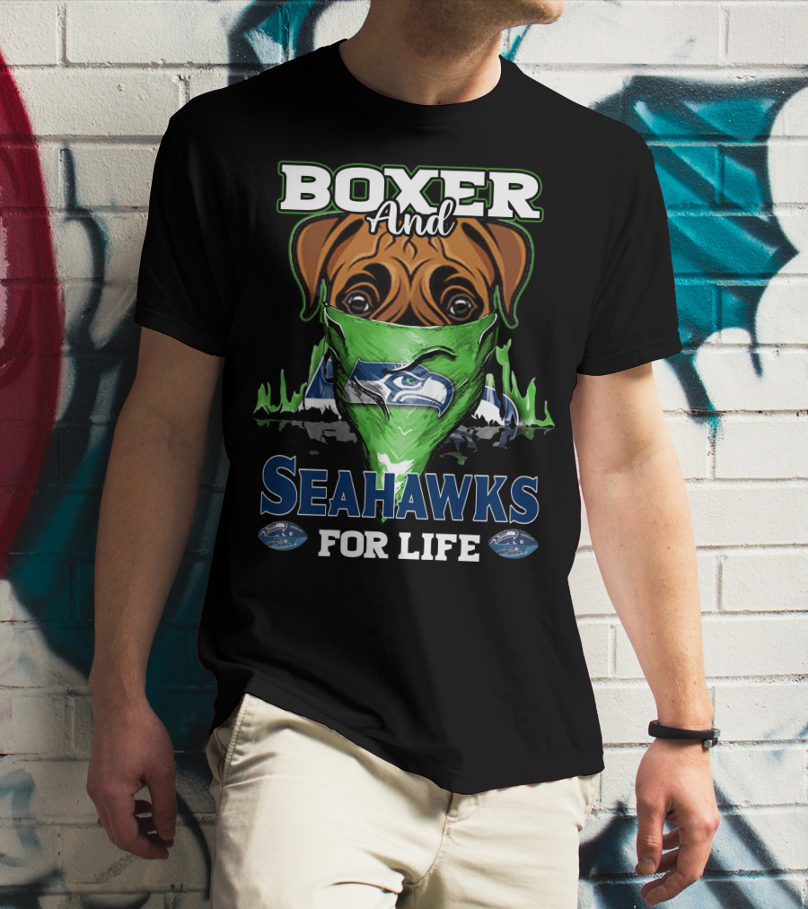 Boxer And Seahawks For Life Seahawks Mask Green Blue Dog Fan T-Shirt