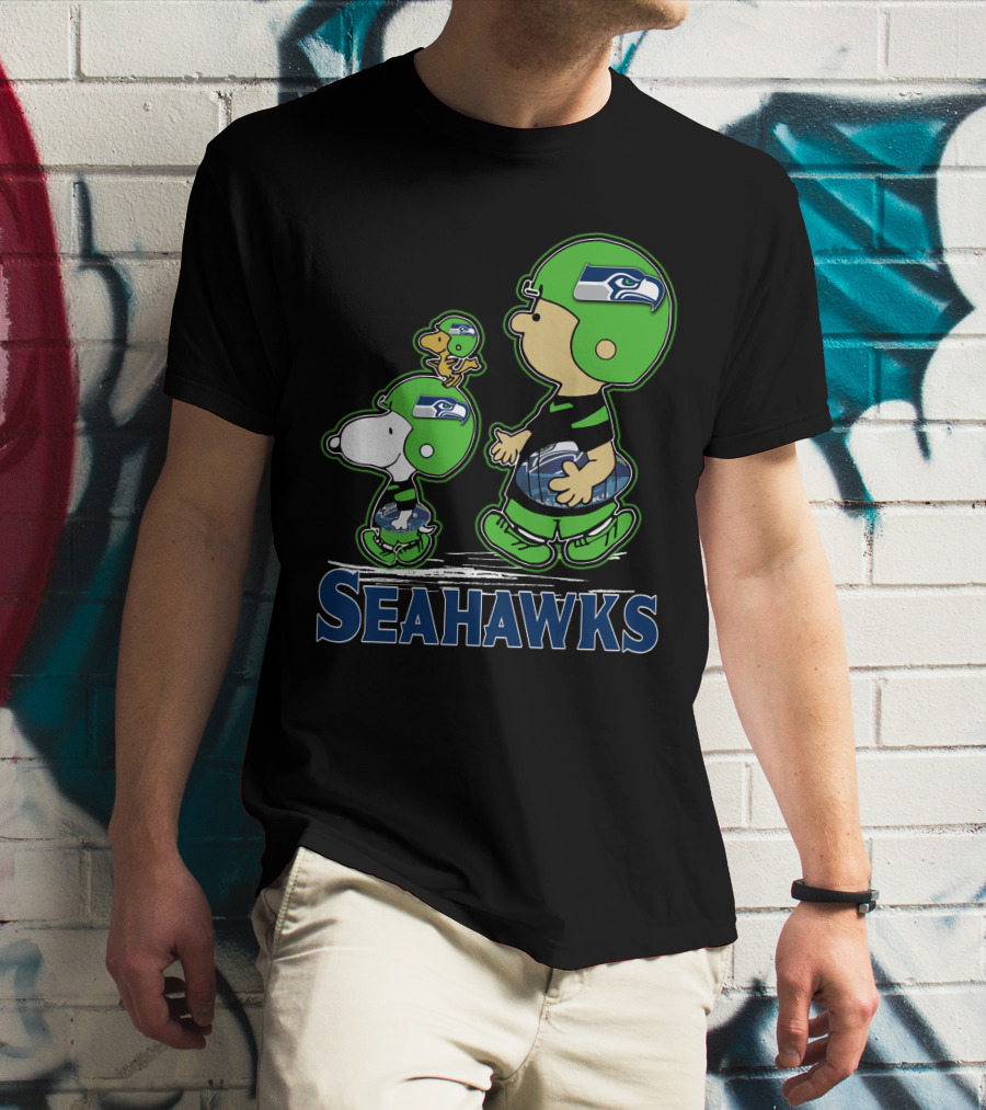 Snpfootball Seattle Seahawks Peanuts Characters Football Helmets Collaboration T-Shirt