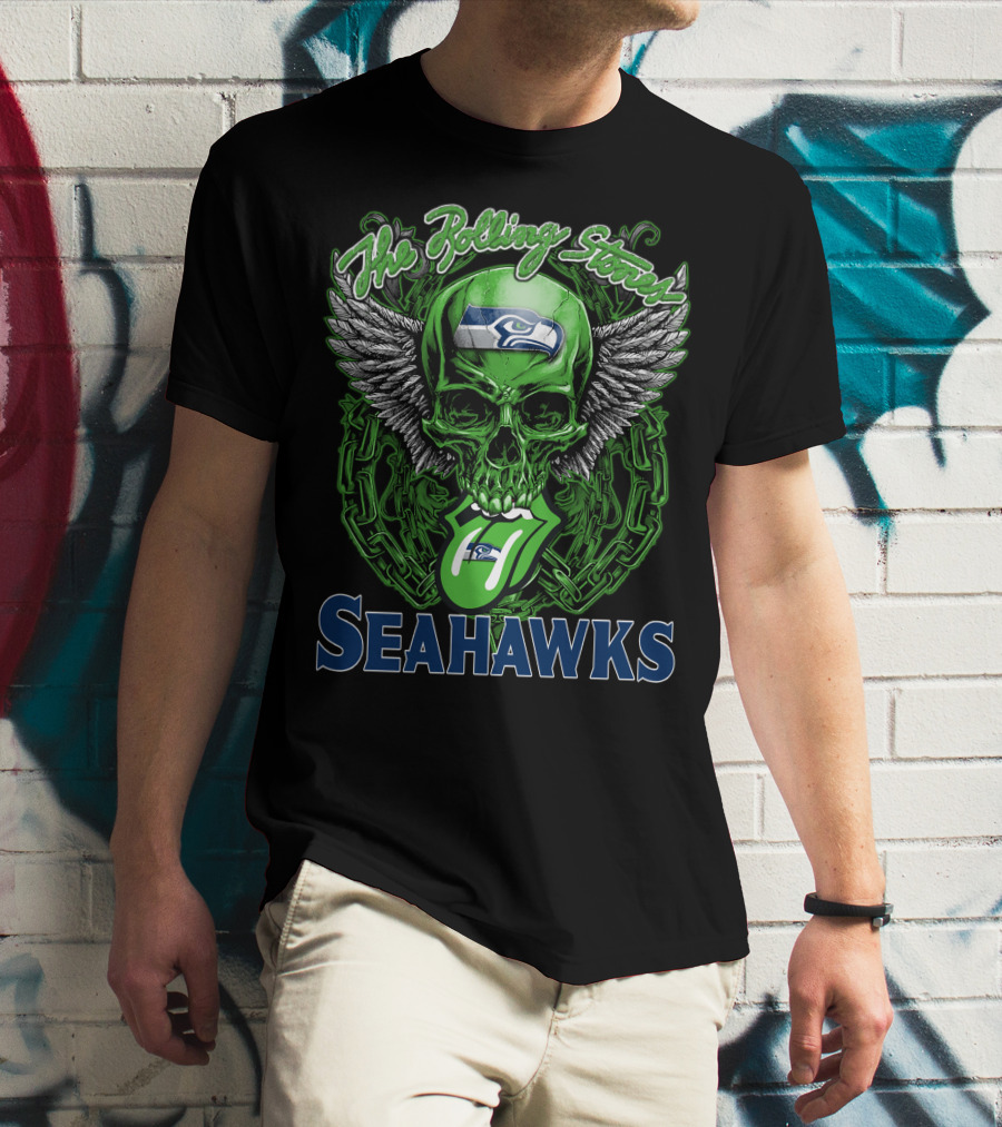 The Rolling Stones Seahawks Skull With Wings And Logos T-Shirt