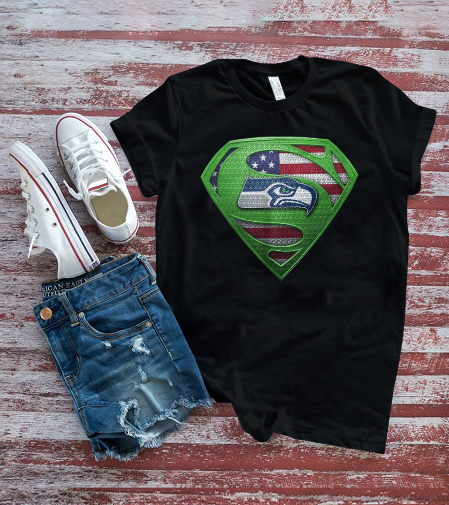 Seattle Seahawks American Flag Superhero T-Shirt