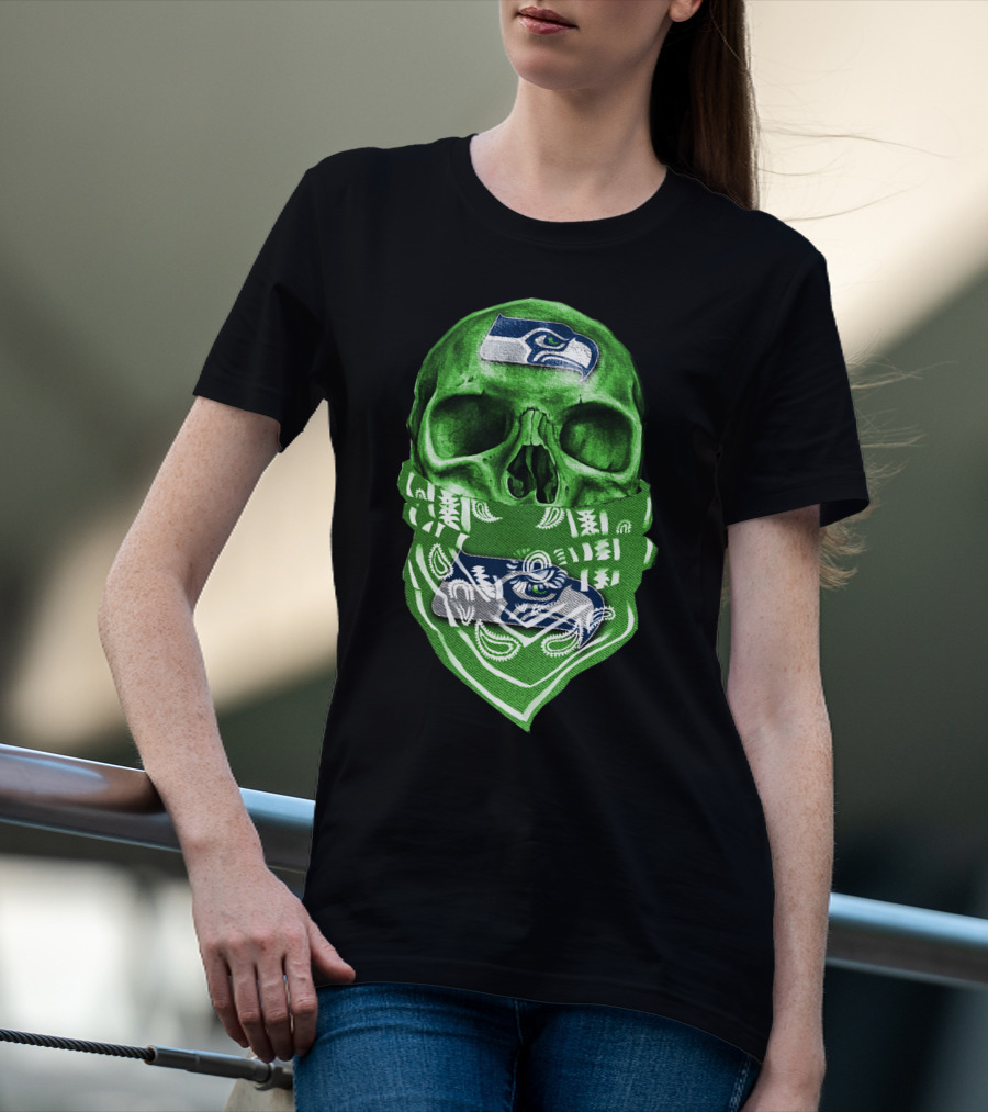 Skull V5 Seattle Seahawks Logo Bandana T-Shirt