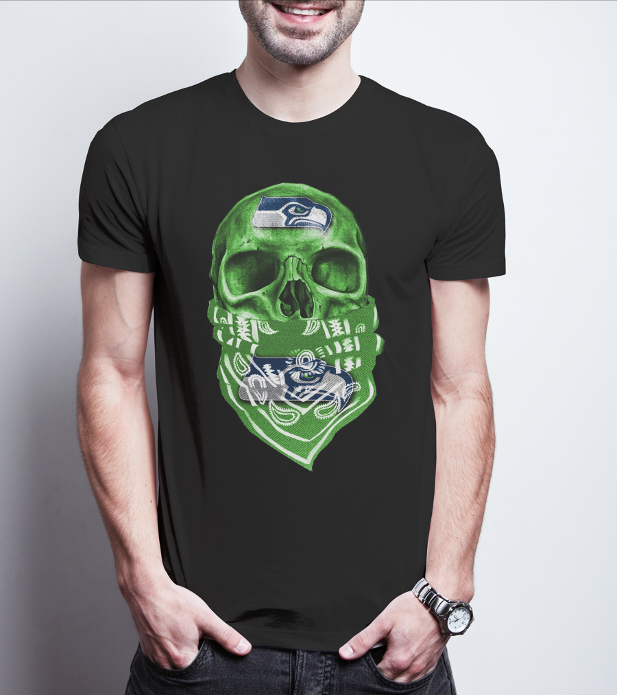 Skull V5 Seattle Seahawks Logo Bandana T-Shirt