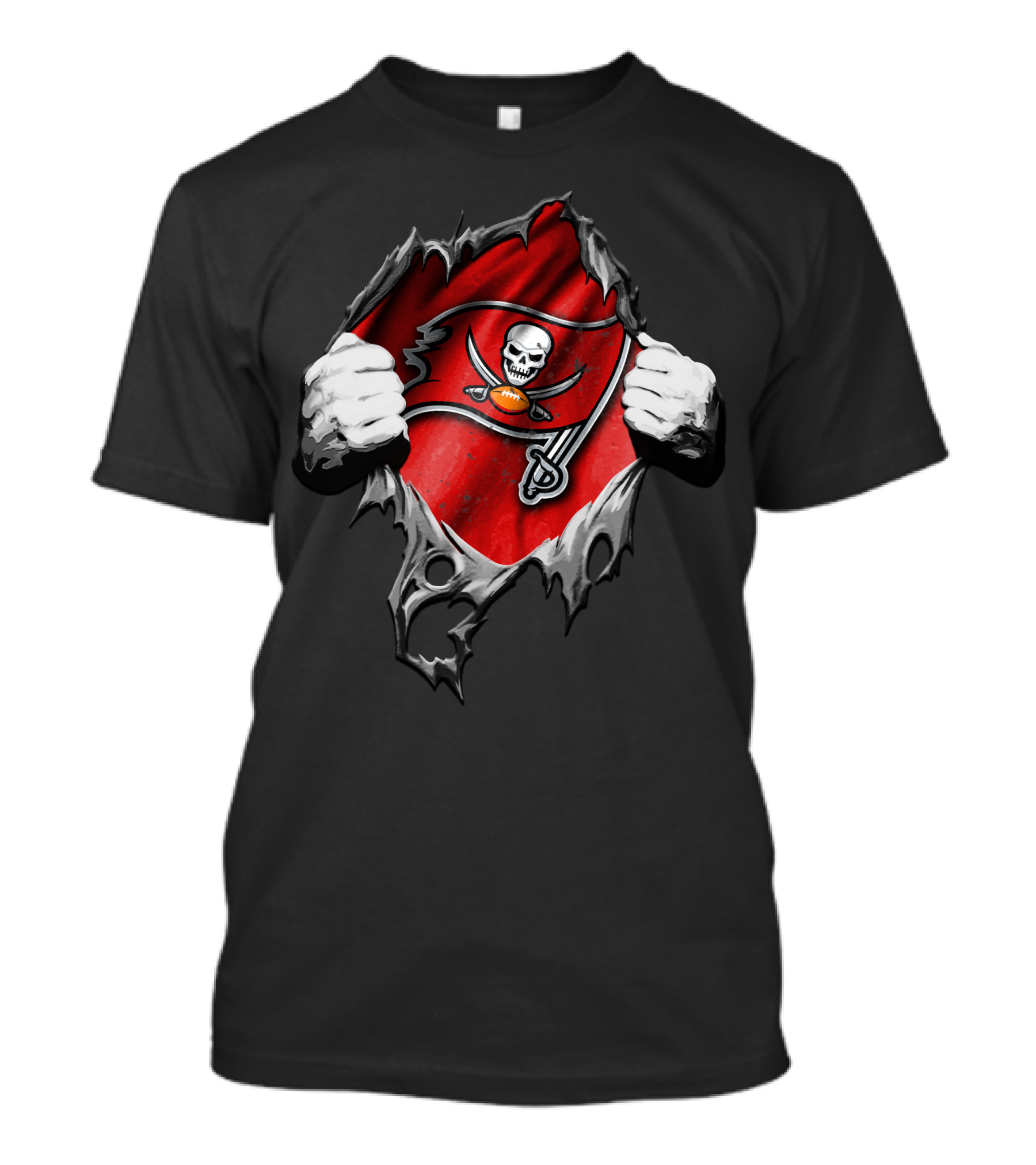 Torn V2 Tampa Bay Buccaneers Skull And Swords Flag T-Shirt