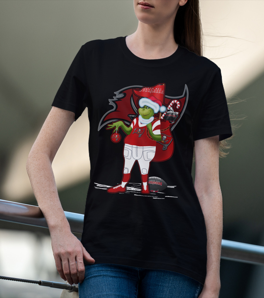 Grinchxmas Tampa Bay Buccaneers Santa Hat Football Holiday T-Shirt